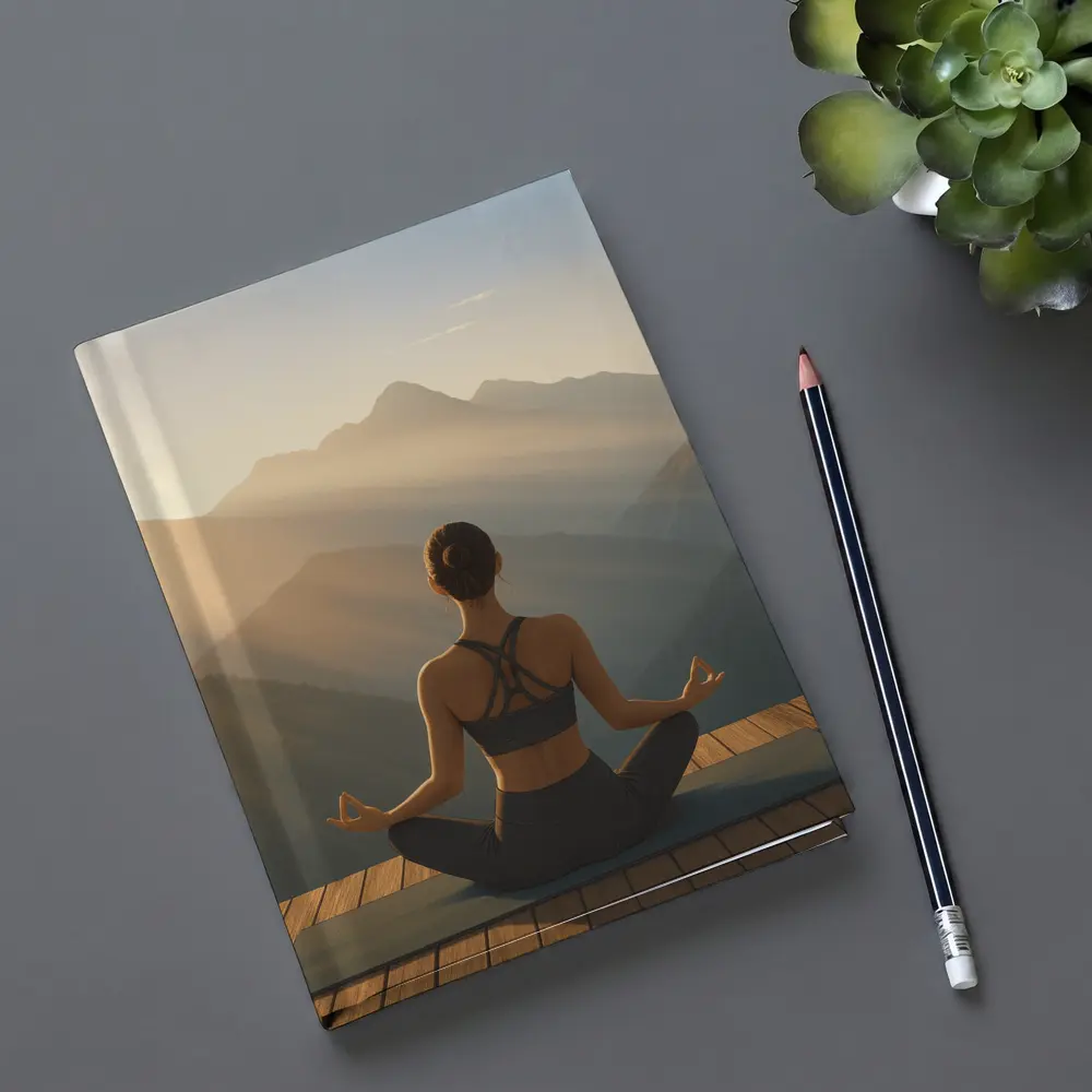 Woman Meditating Lotus Pose Mountain Sunrise – Notebooks