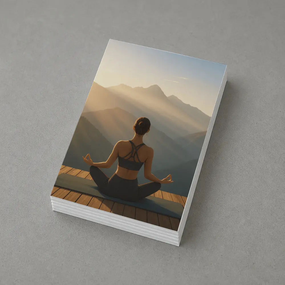 Woman Meditating Lotus Pose Mountain Sunrise – Postcards