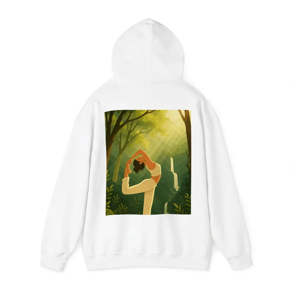 Yoga Pose Woman Forest Waterfall Illustration – Hoodies
