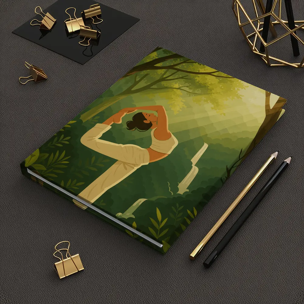 Yoga Pose Woman Forest Waterfall Illustration – Notebooks
