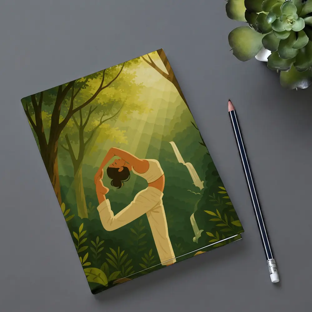 Yoga Pose Woman Forest Waterfall Illustration – Notebooks