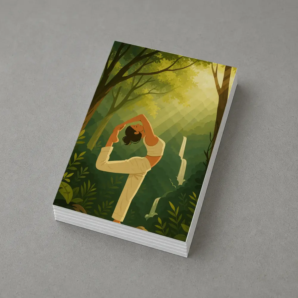 Yoga Pose Woman Forest Waterfall Illustration – Postcards