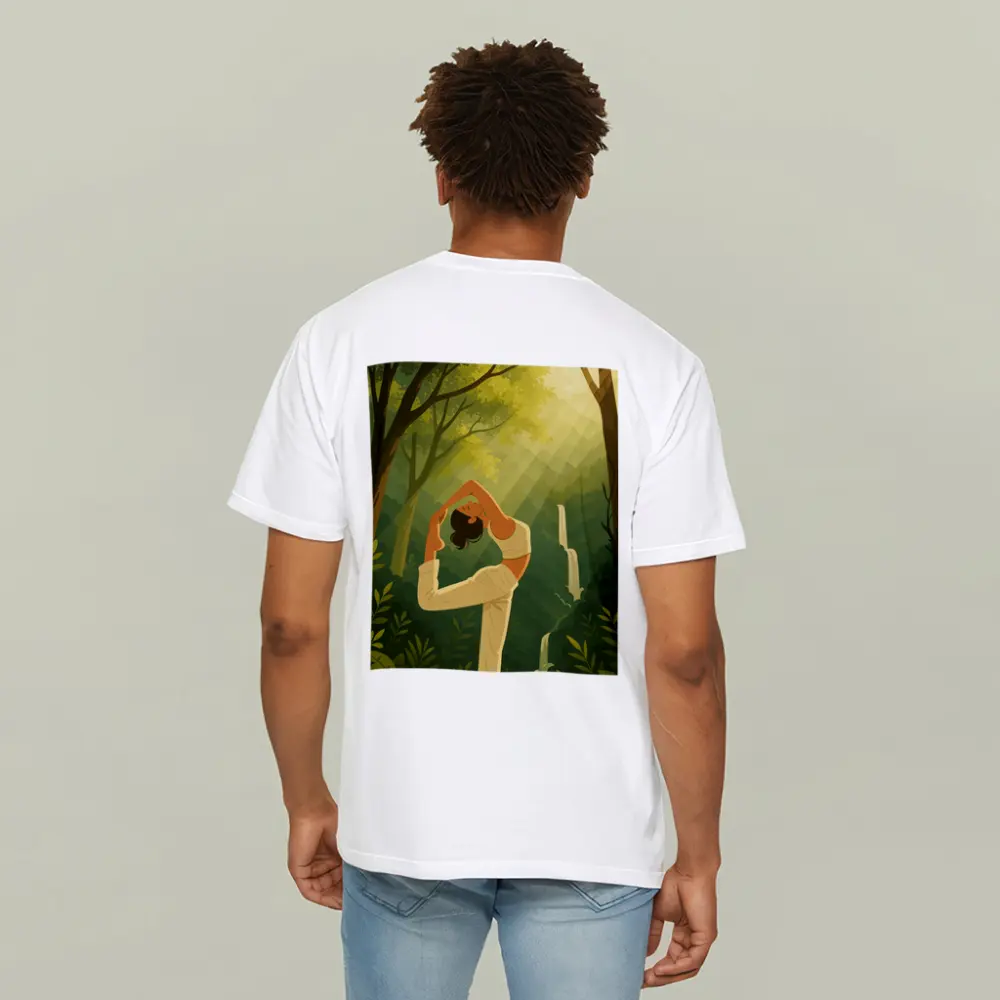Yoga Pose Woman Forest Waterfall Illustration – T-Shirts