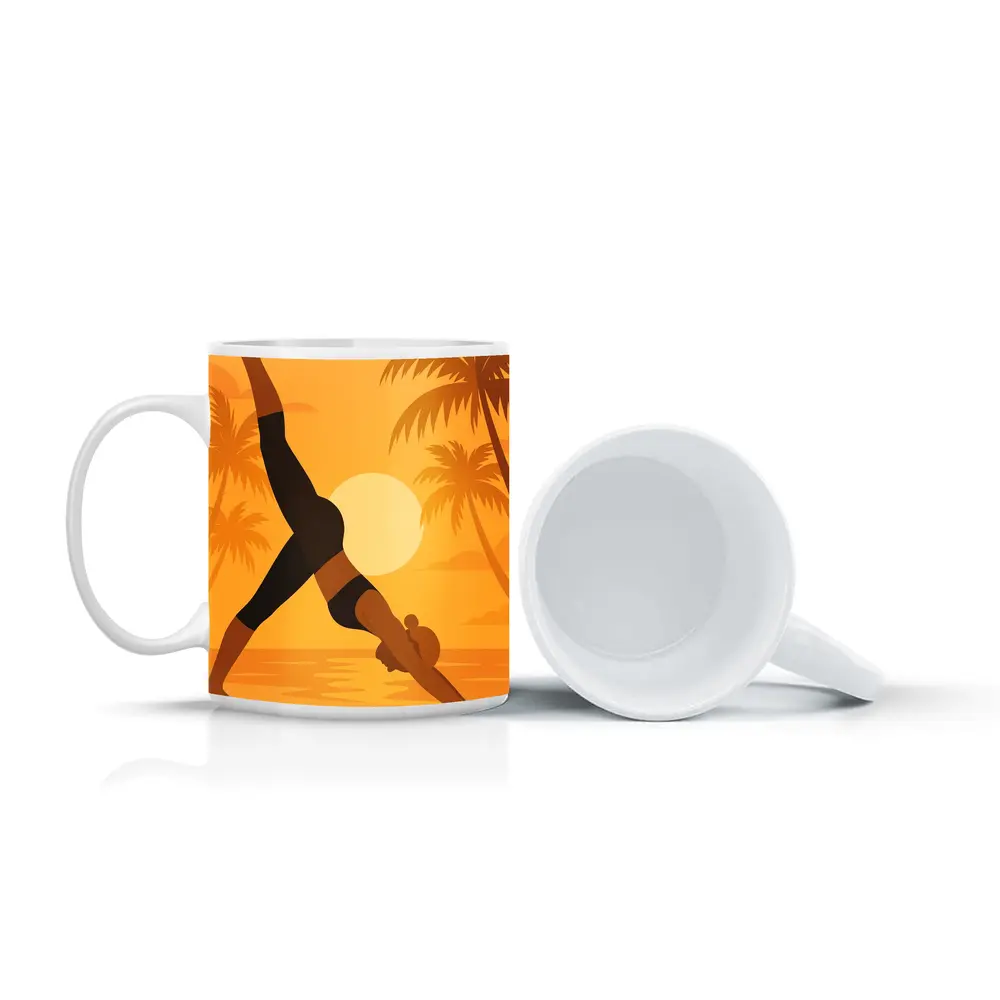 Yoga Pose Sunset Palm Trees Beach – Mugs