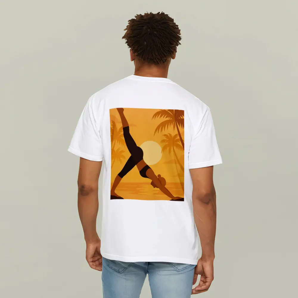 Yoga Pose Sunset Palm Trees Beach – T-Shirts