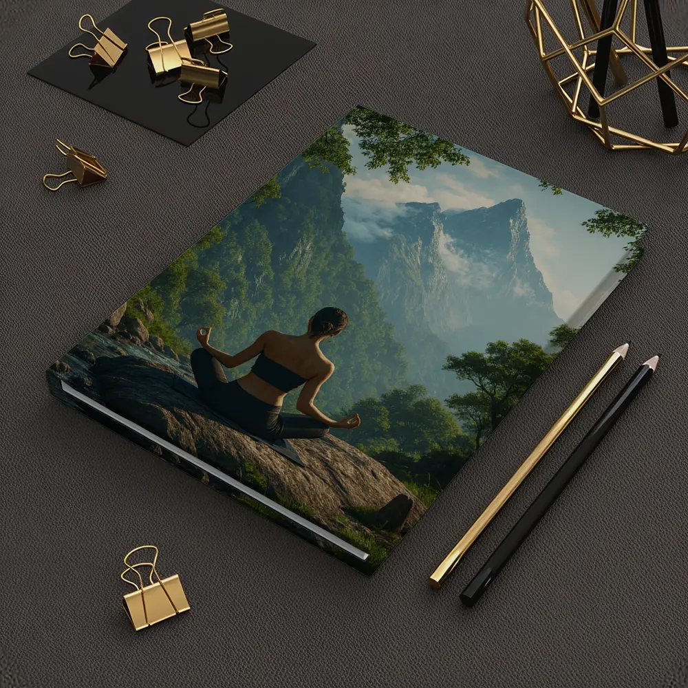 Woman Meditating Lotus Pose Mountain Nature – Notebooks