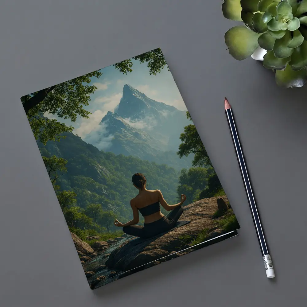 Woman Meditating Lotus Pose Mountain Nature – Notebooks