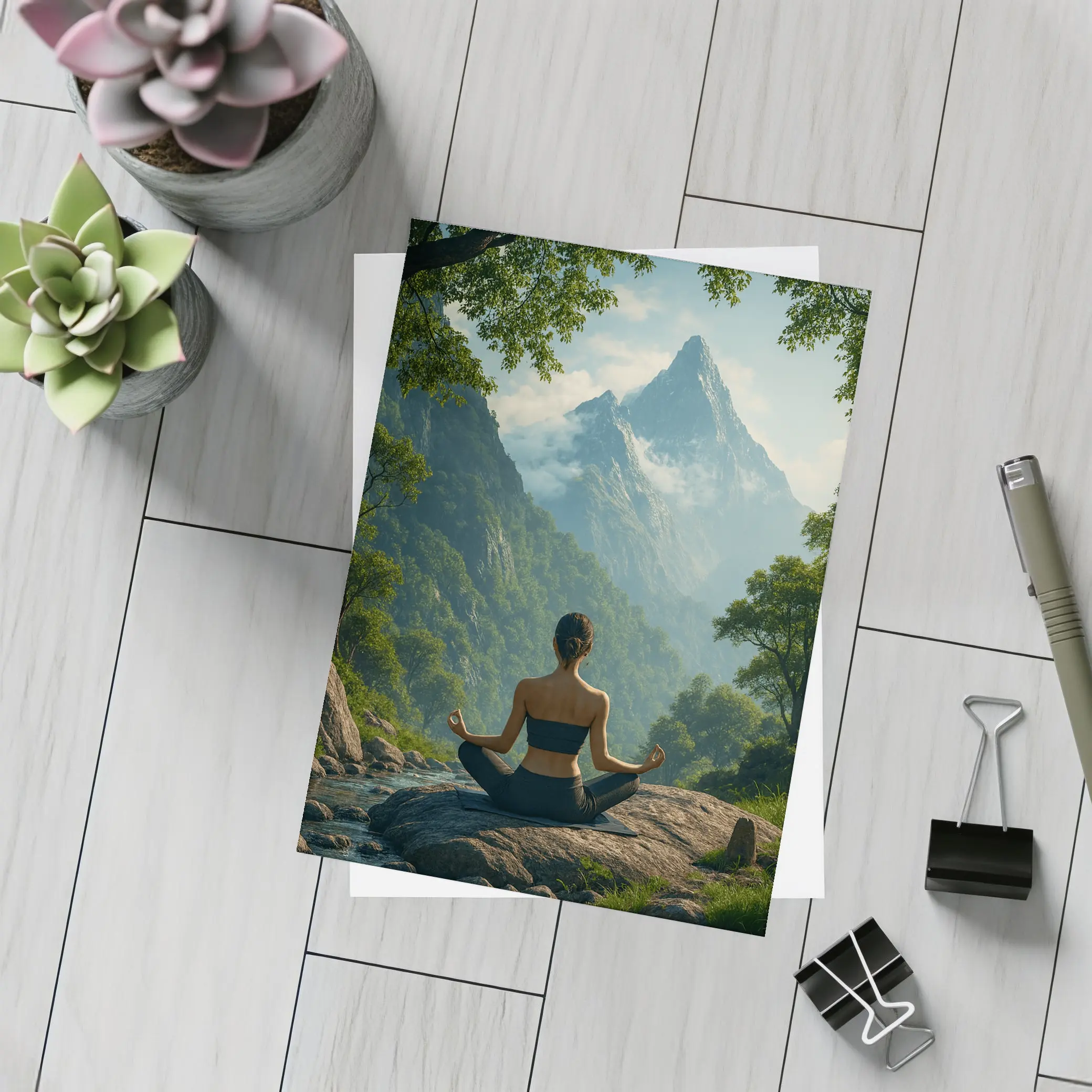 Woman Meditating Lotus Pose Mountain Nature – Postcards