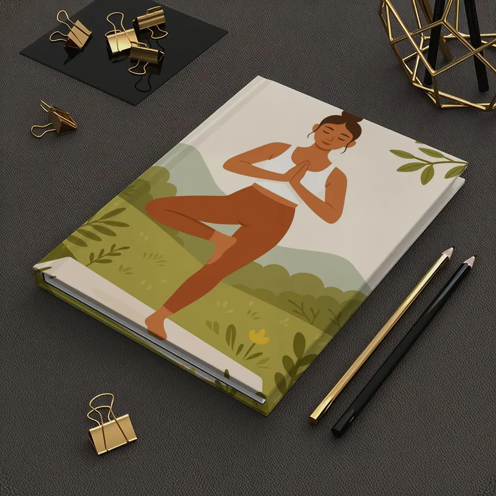 Woman Yoga Tree Pose Nature Background – Notebooks