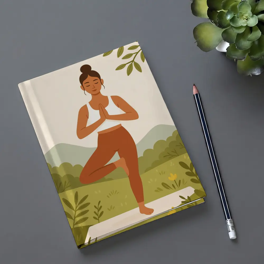Woman Yoga Tree Pose Nature Background – Notebooks