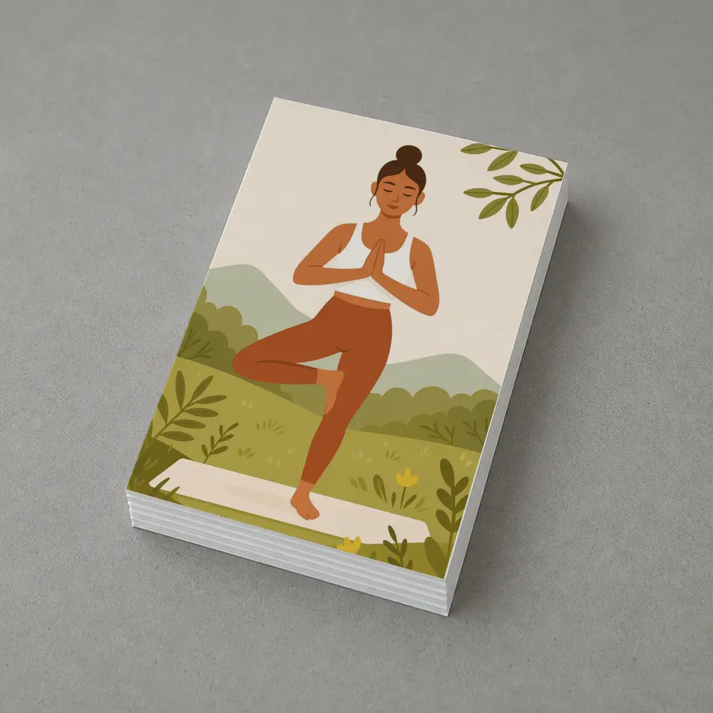 Woman Yoga Tree Pose Nature Background – Postcards