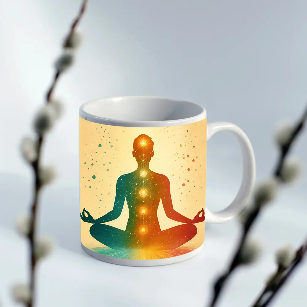 Chakra Meditation Silhouette Colorful Spiritual Art – Mugs