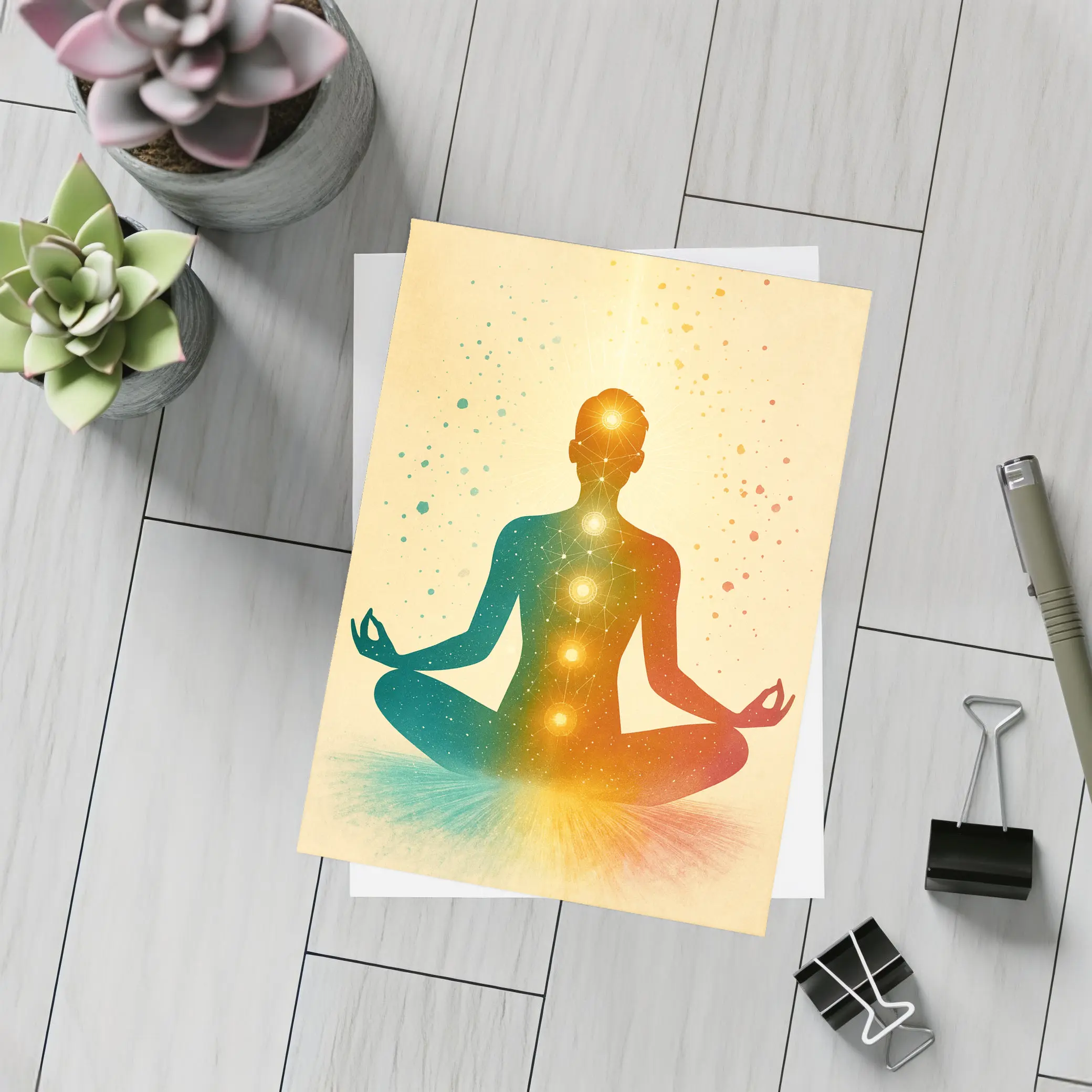 Chakra Meditation Silhouette Colorful Spiritual Art – Postcards