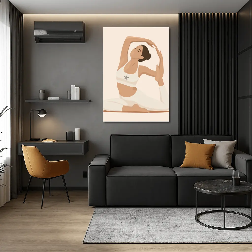 Flat Art Woman Yoga Pose Beige Background – Wall Art