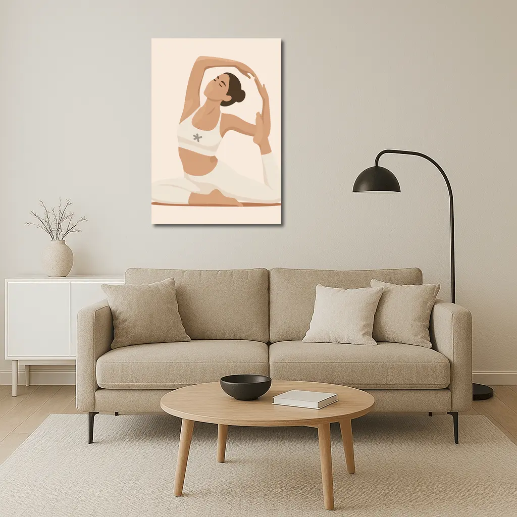 Flat Art Woman Yoga Pose Beige Background – Wall Art
