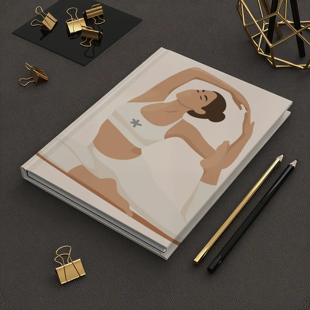 Flat Art Woman Yoga Pose Beige Background – Notebooks