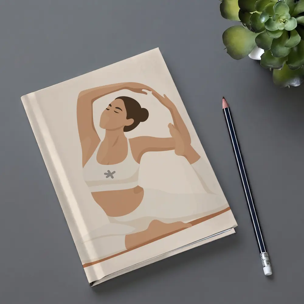 Flat Art Woman Yoga Pose Beige Background – Notebooks