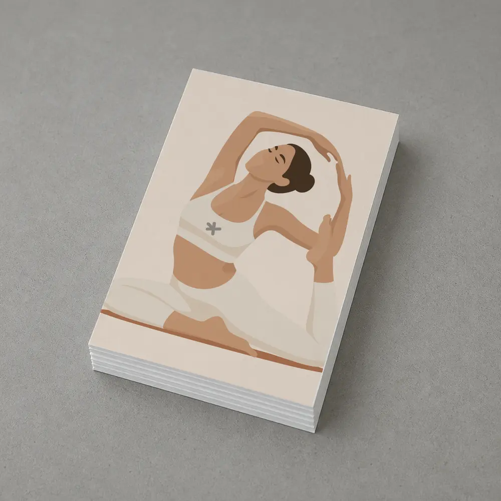 Flat Art Woman Yoga Pose Beige Background – Postcards