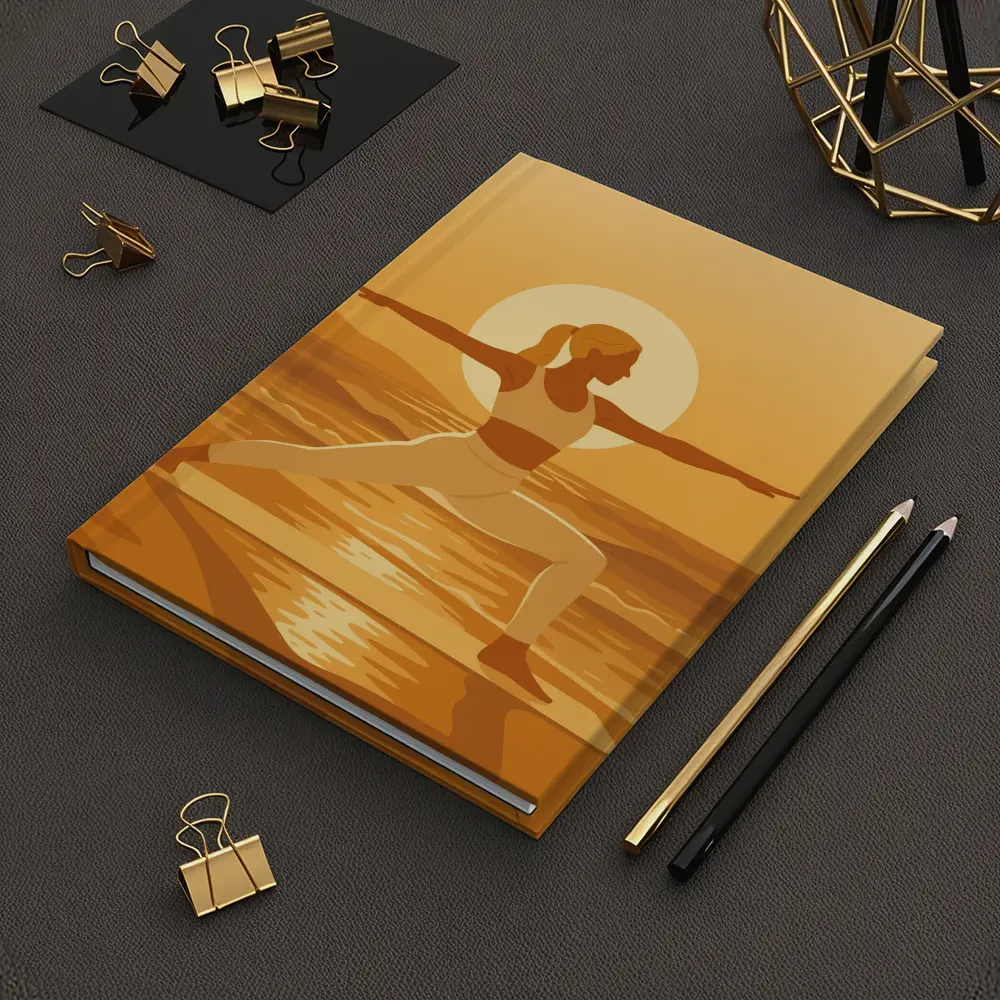 Woman Yoga Warrior Pose Sunset Beach – Notebooks