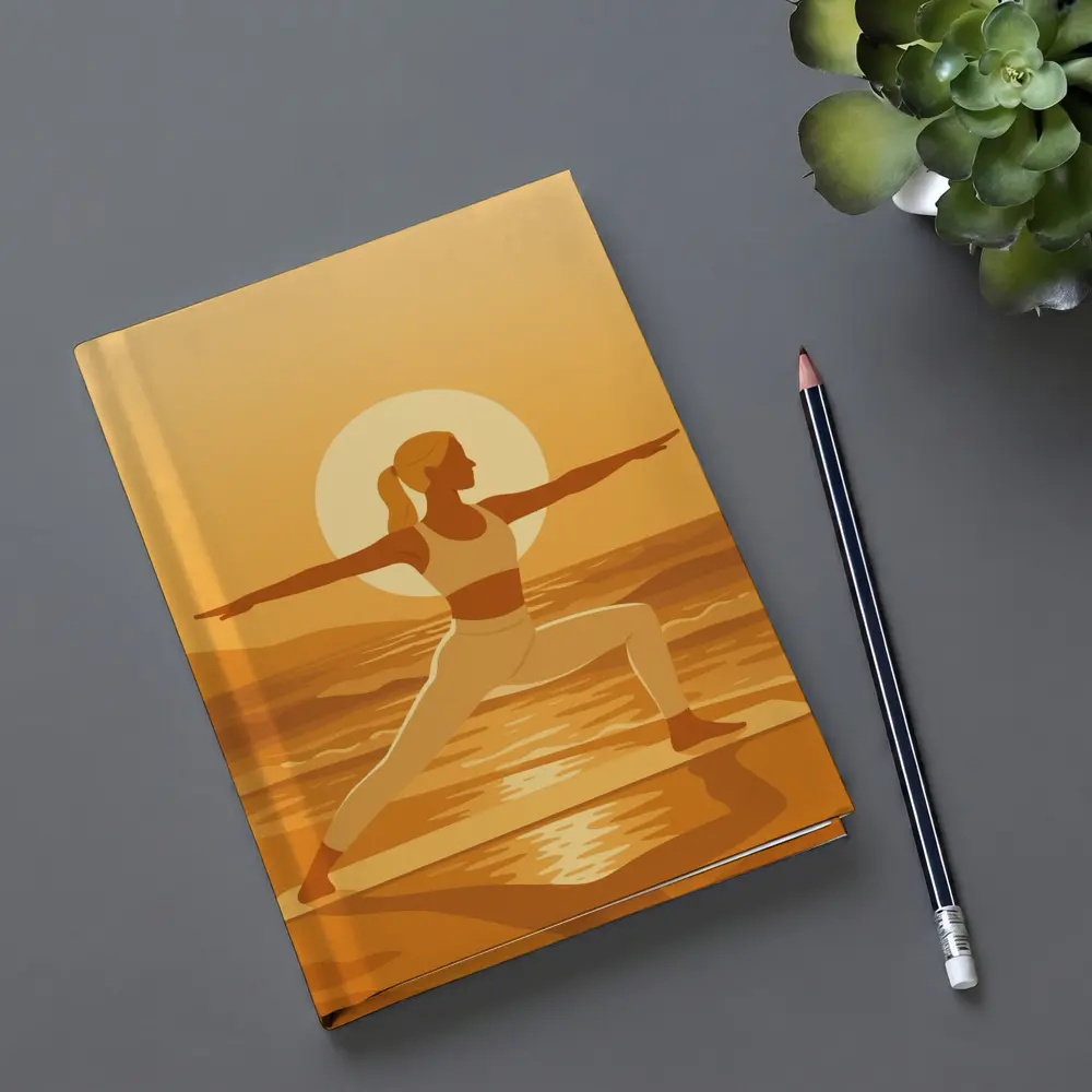 Woman Yoga Warrior Pose Sunset Beach – Notebooks