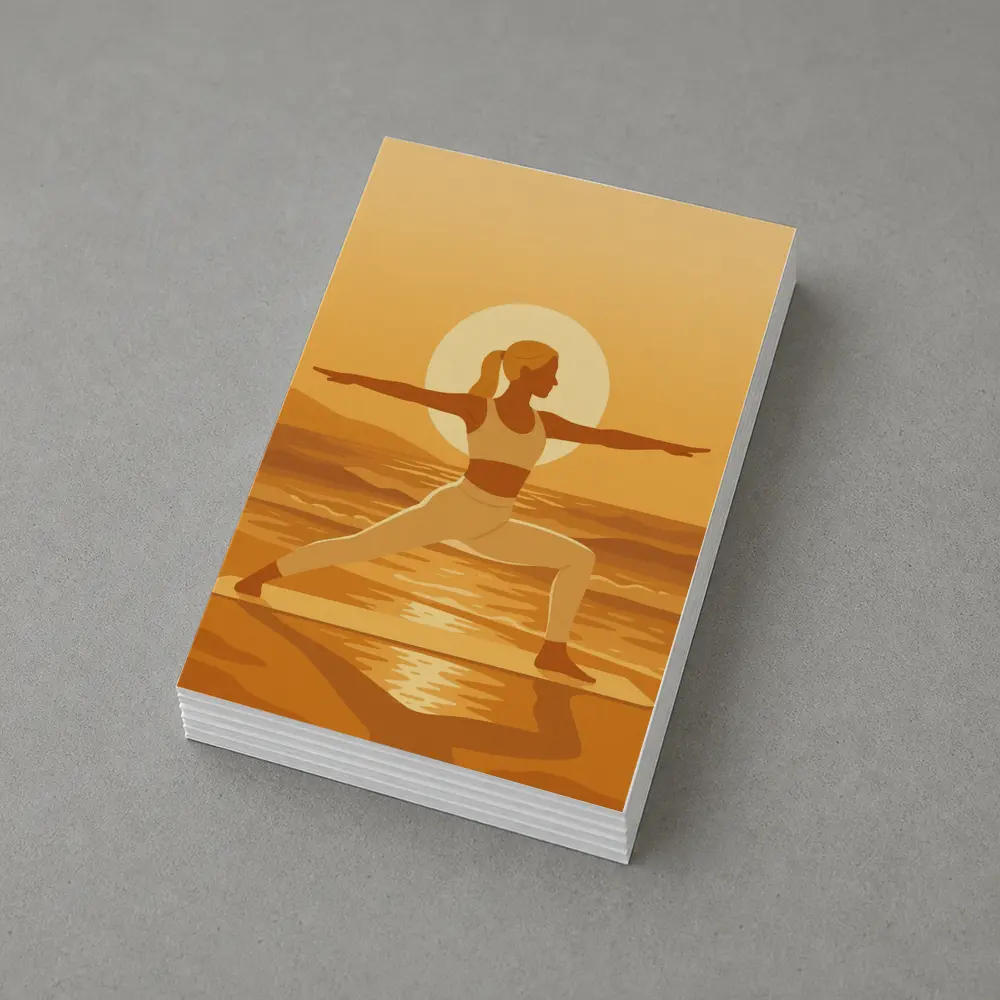 Woman Yoga Warrior Pose Sunset Beach – Postcards