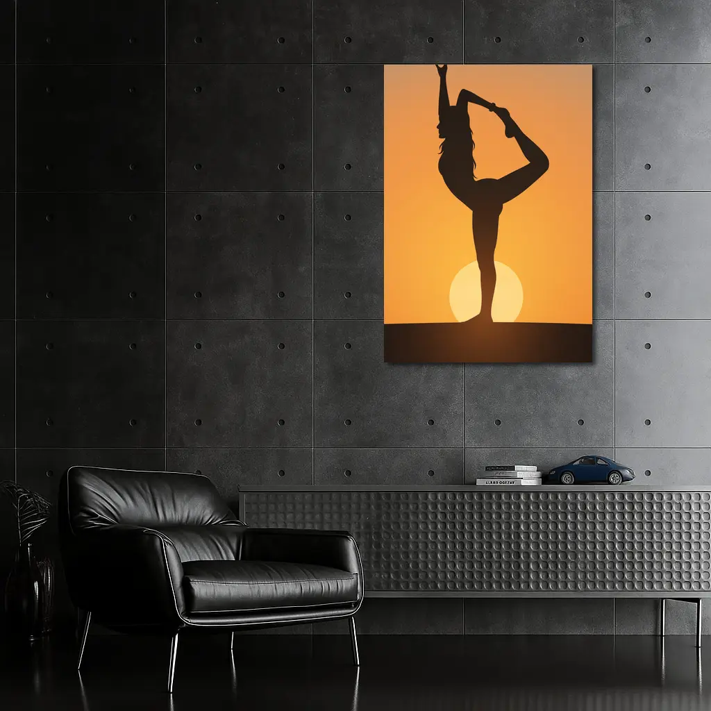 Yoga Silhouette Woman Dancer Pose Sunset – Wall Art