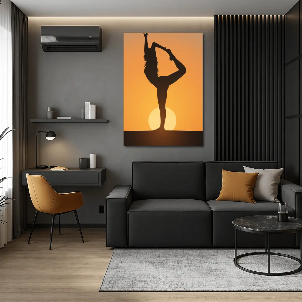 Yoga Silhouette Woman Dancer Pose Sunset – Wall Art