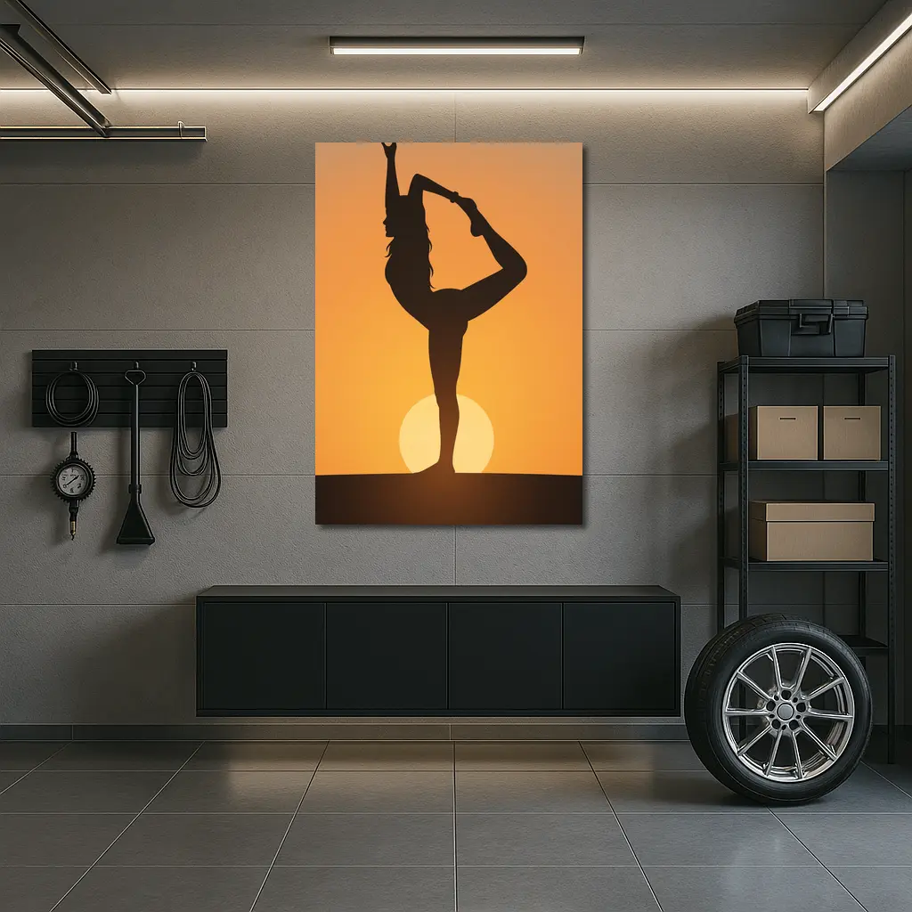 Yoga Silhouette Woman Dancer Pose Sunset – Wall Art