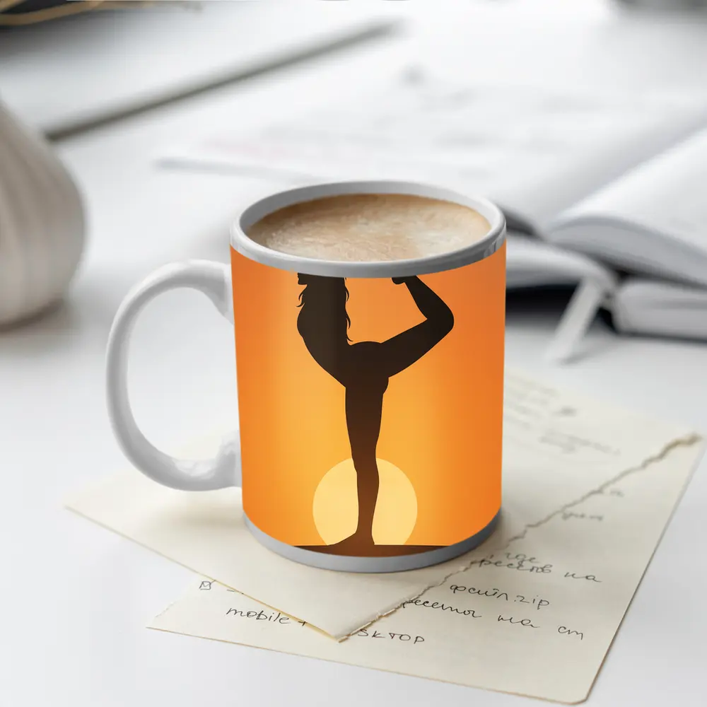 Yoga Silhouette Woman Dancer Pose Sunset – Mugs