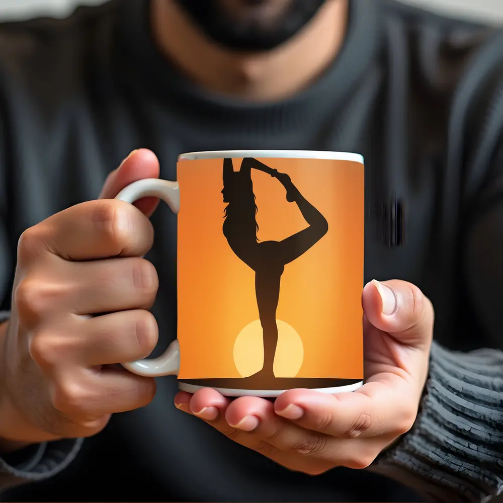 Yoga Silhouette Woman Dancer Pose Sunset – Mugs
