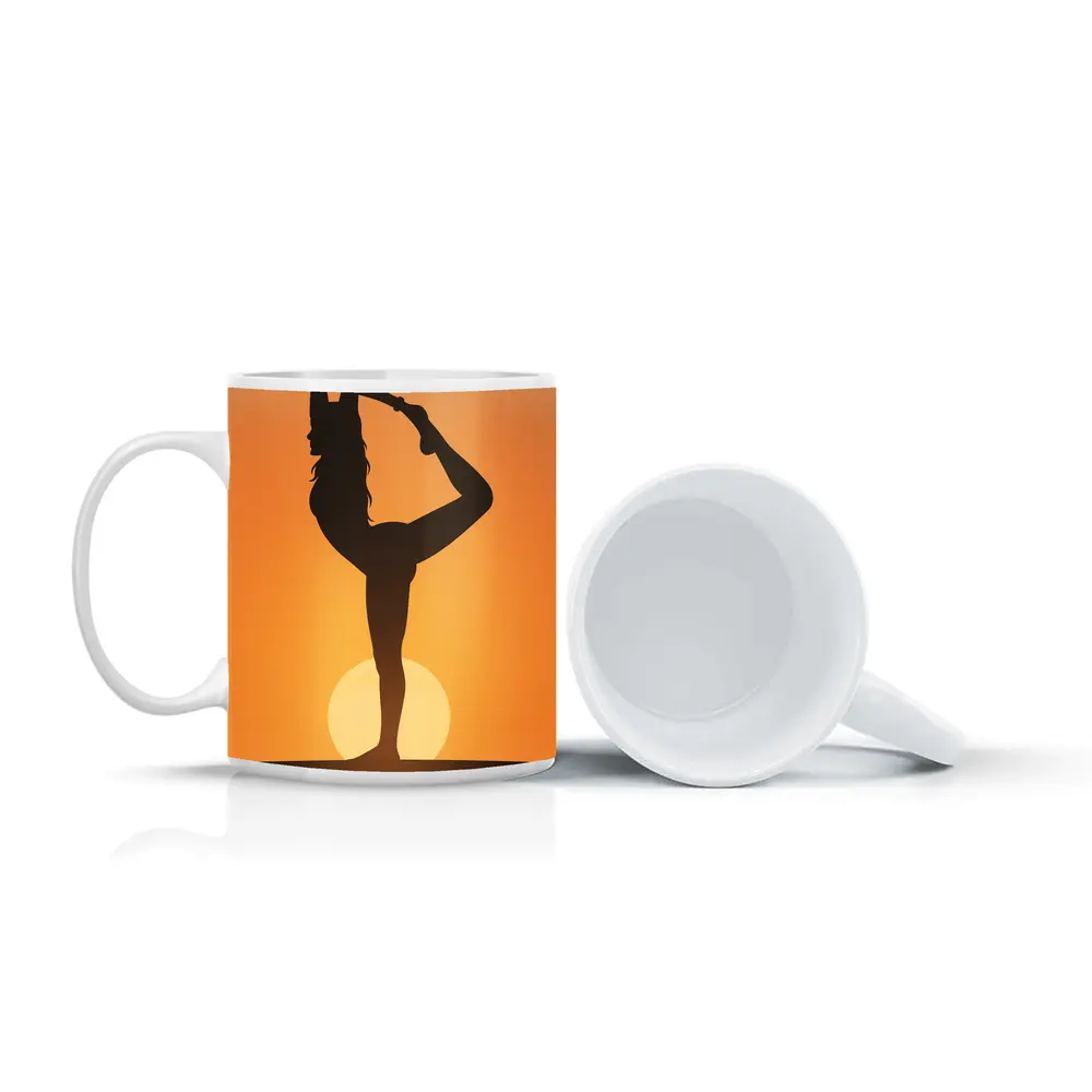 Yoga Silhouette Woman Dancer Pose Sunset – Mugs