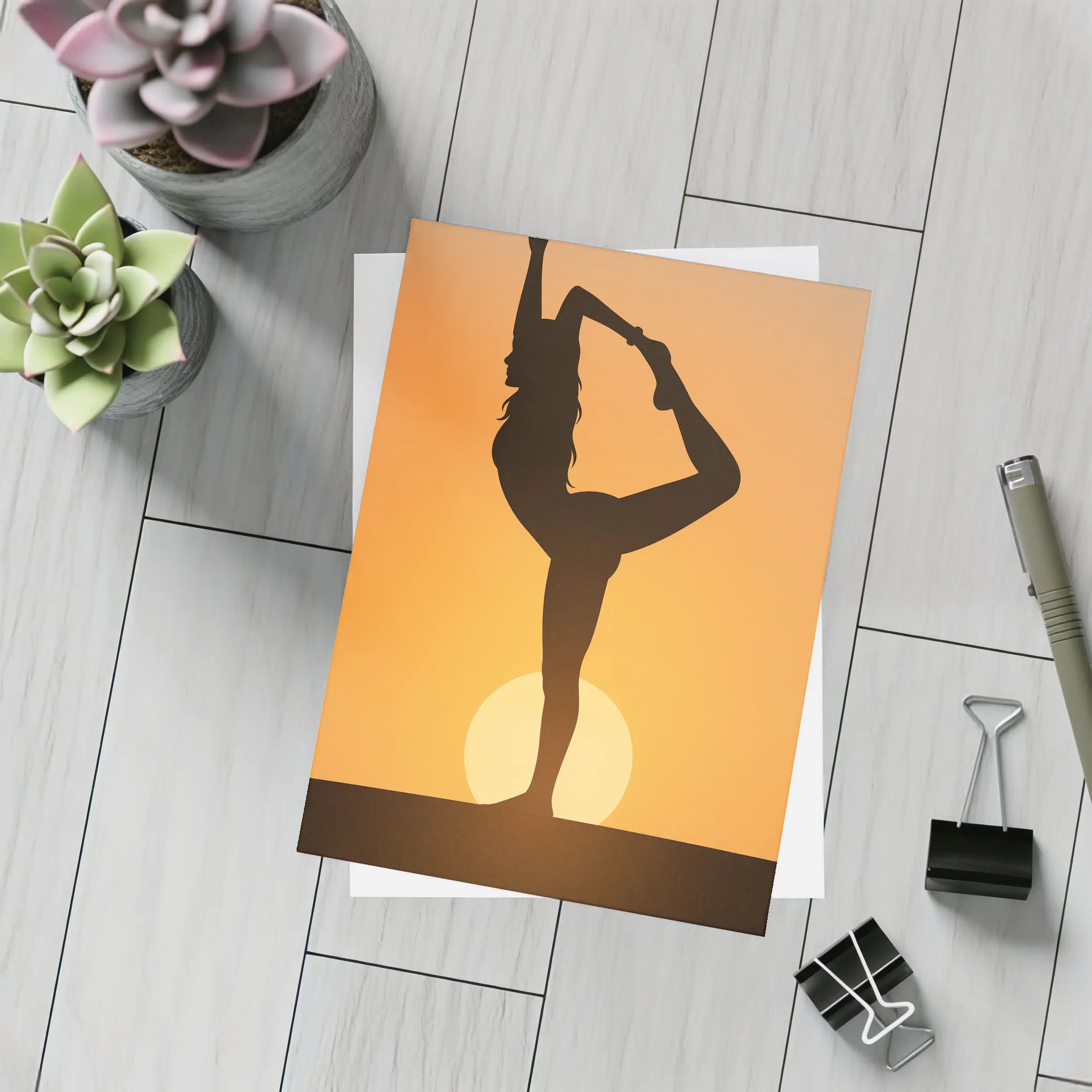 Yoga Silhouette Woman Dancer Pose Sunset – Postcards