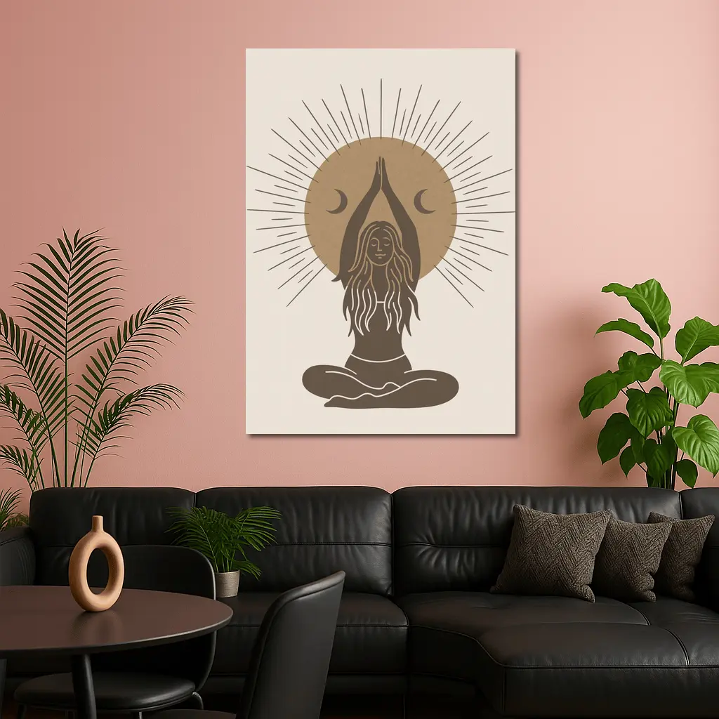 Boho Yoga Woman Sun Moon Meditation Art – Wall Art
