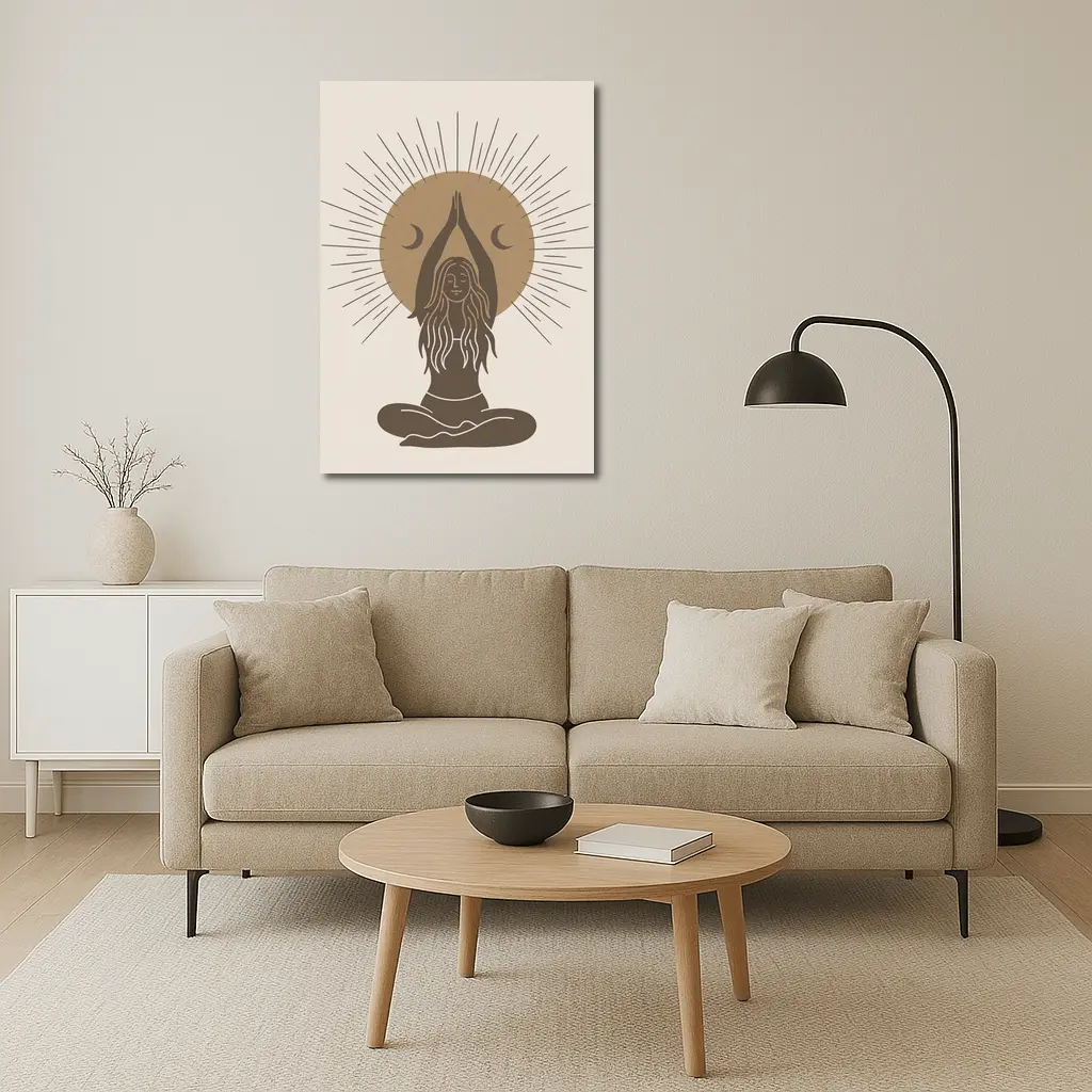 Boho Yoga Woman Sun Moon Meditation Art – Wall Art