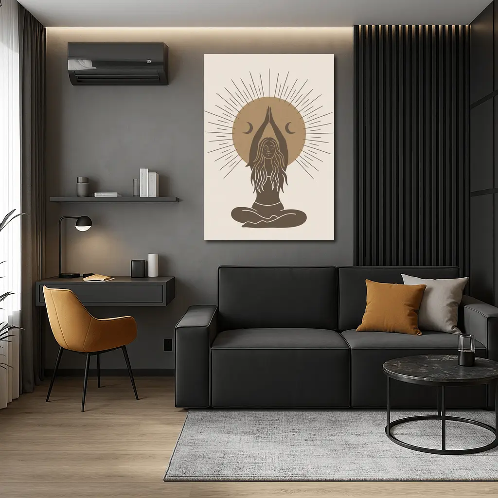 Boho Yoga Woman Sun Moon Meditation Art – Wall Art