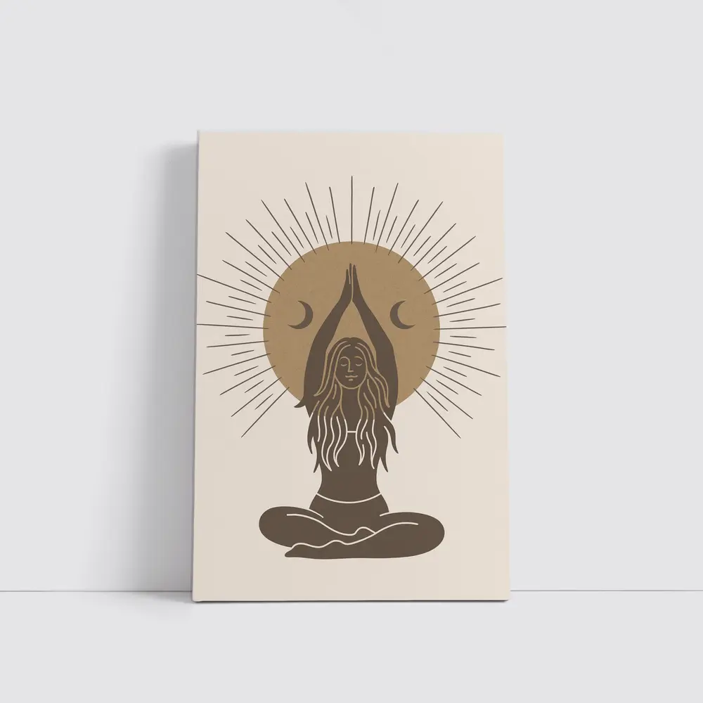 Boho Yoga Woman Sun Moon Meditation Art – Wall Art