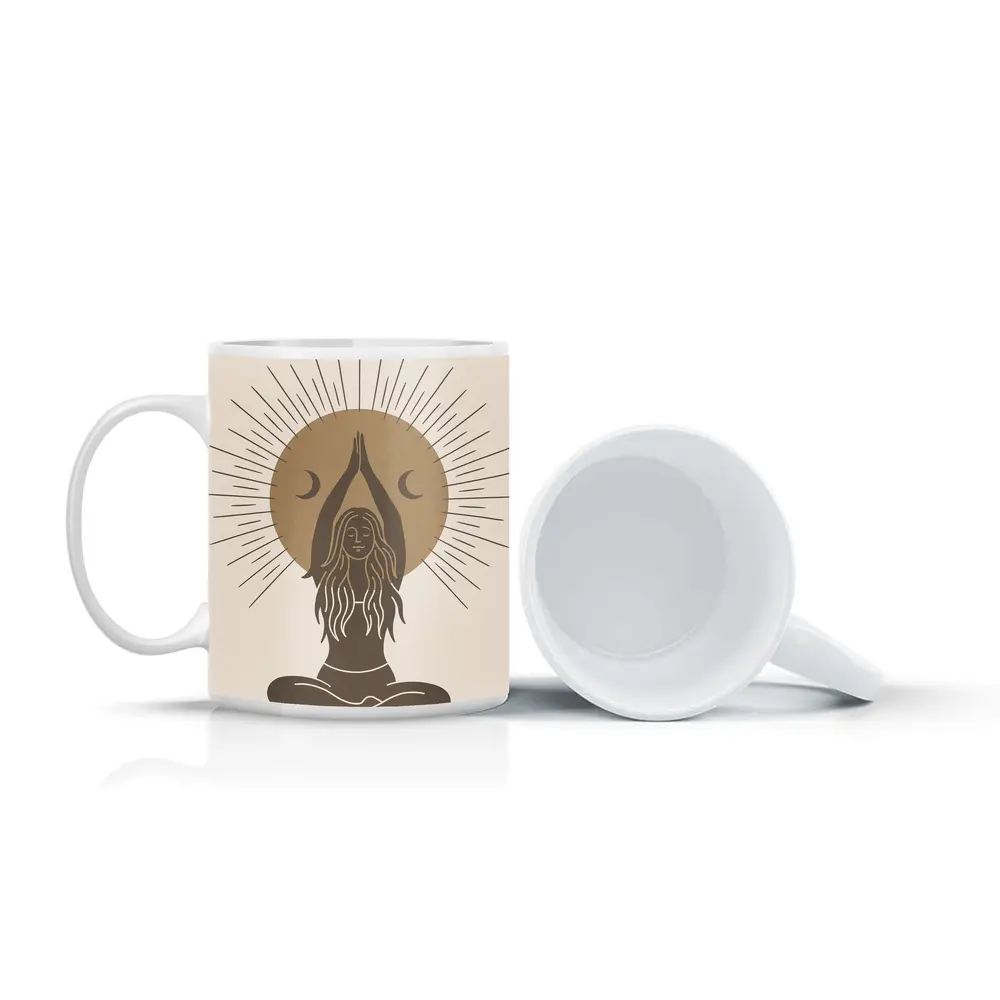 Boho Yoga Woman Sun Moon Meditation Art – Mugs