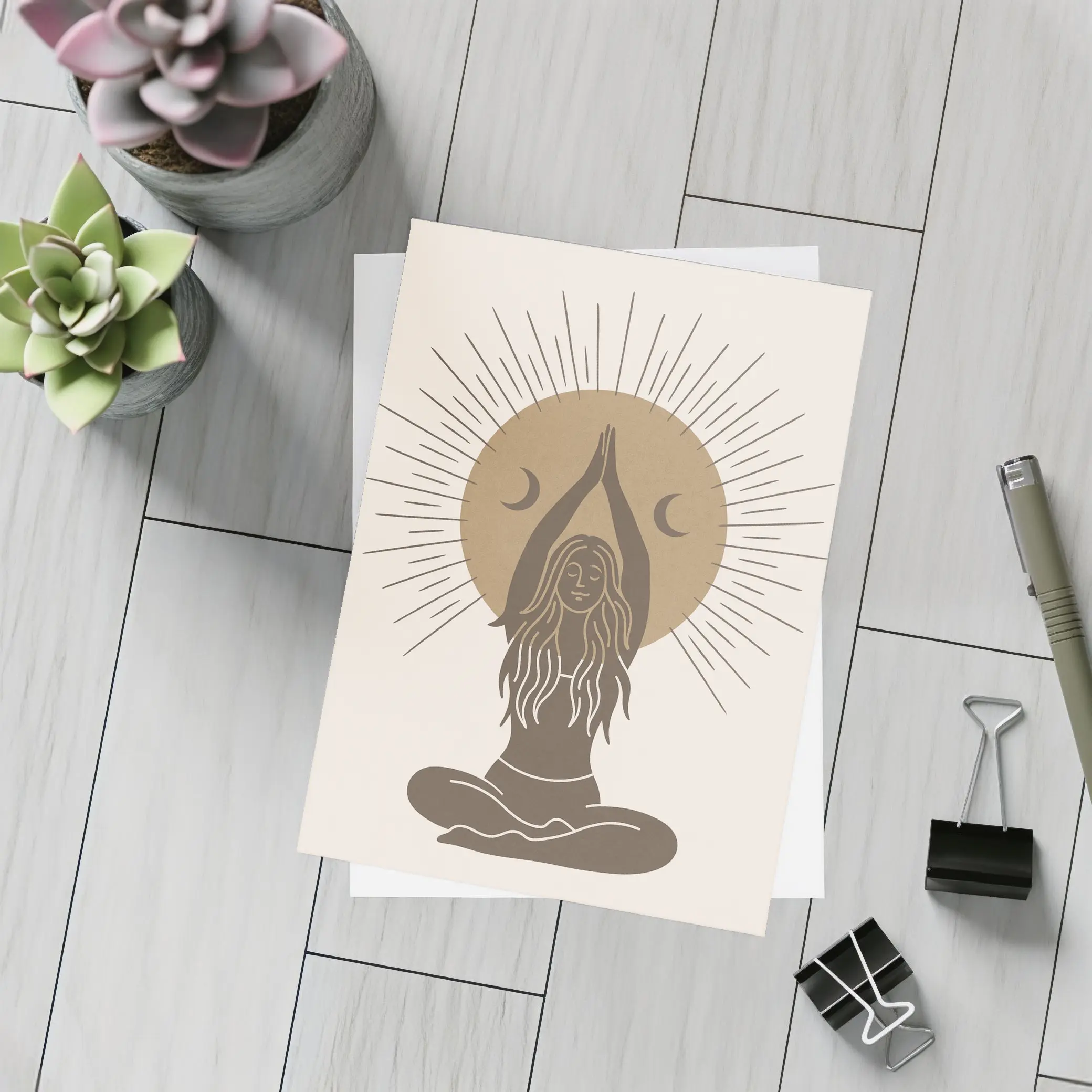 Boho Yoga Woman Sun Moon Meditation Art – Postcards
