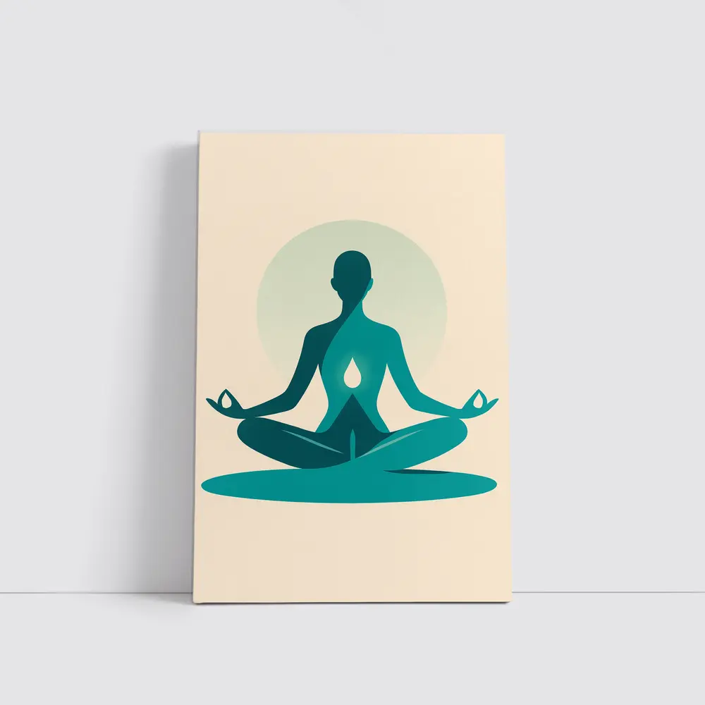 Teal Yoga Meditation Silhouette Lotus Pose Beige – Wall Art