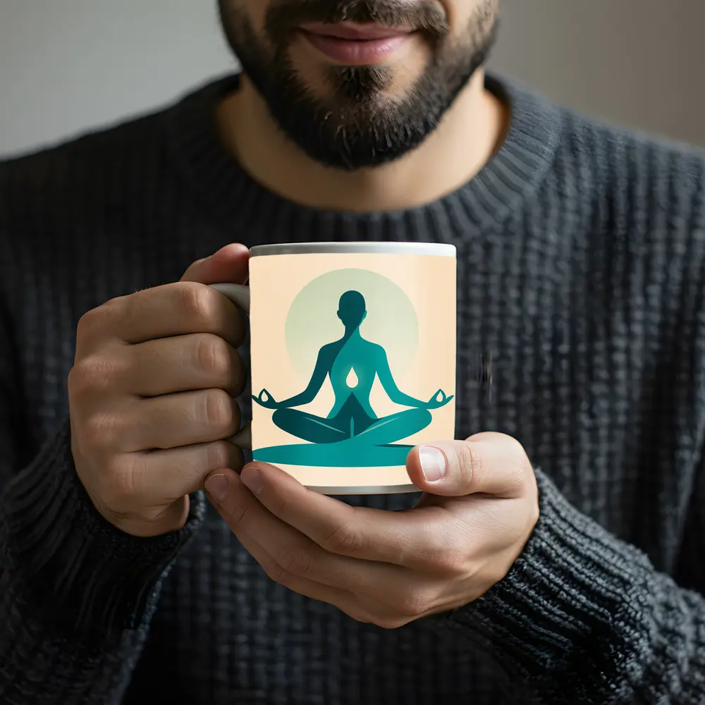 Teal Yoga Meditation Silhouette Lotus Pose Beige – Mugs