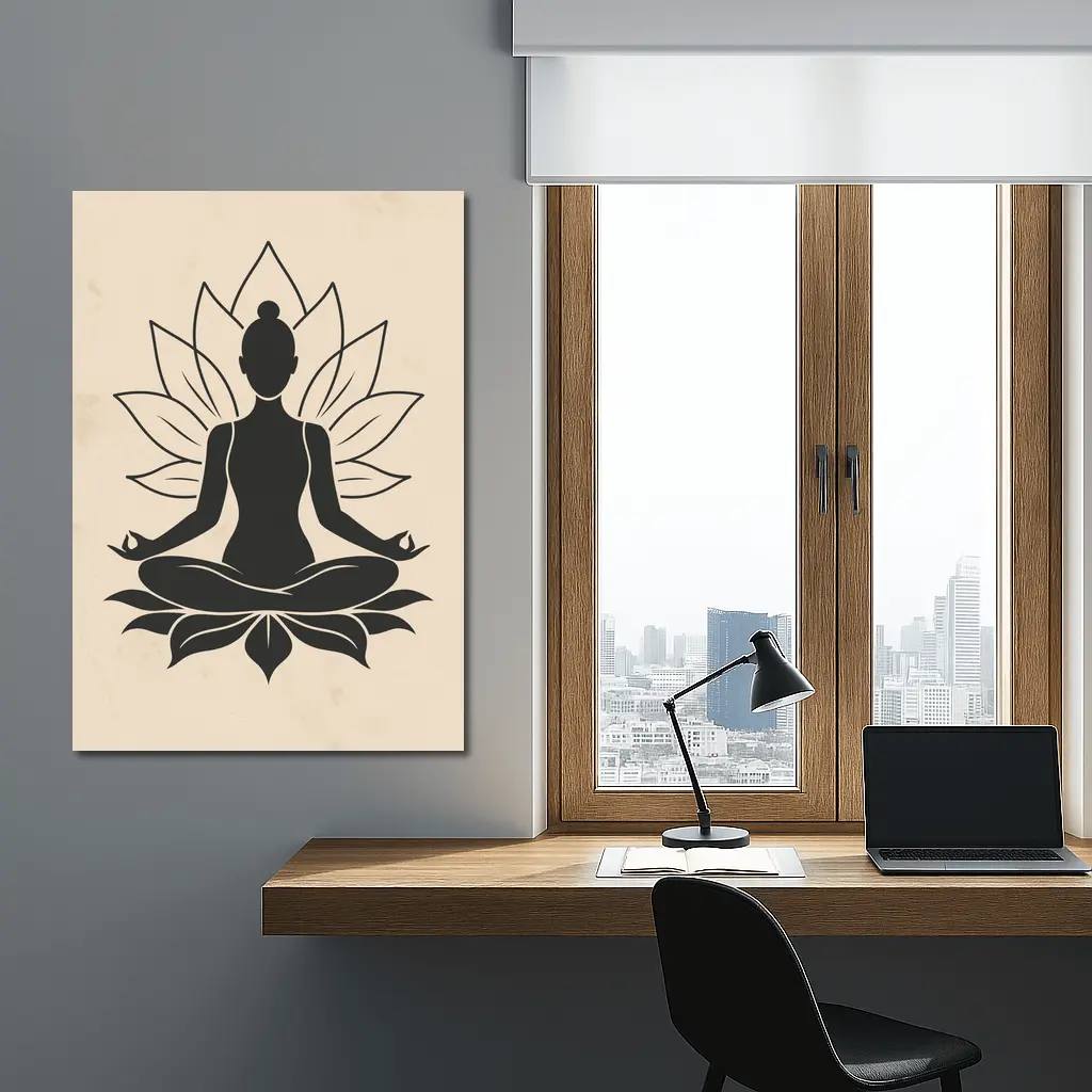 Yoga Meditation Lotus Pose Beige Minimal – Wall Art