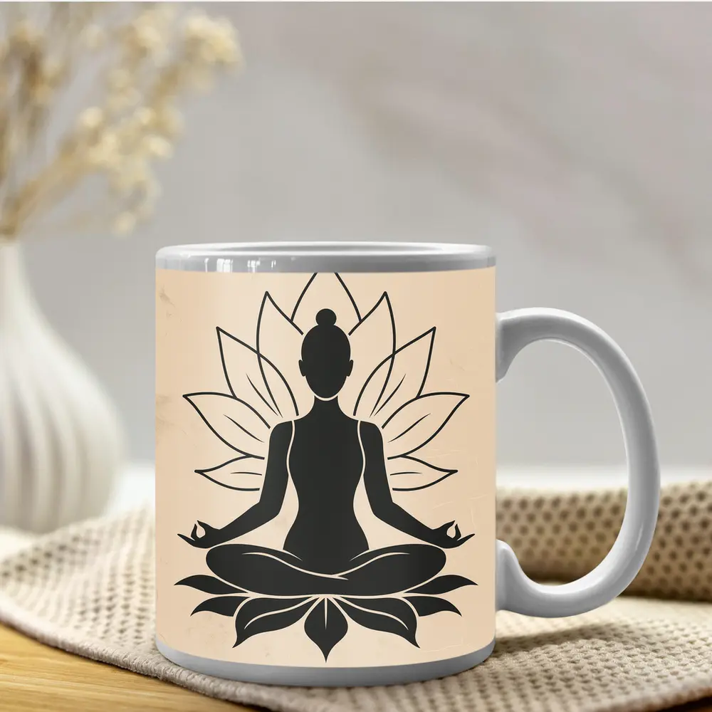 Yoga Meditation Lotus Pose Beige Minimal – Mugs