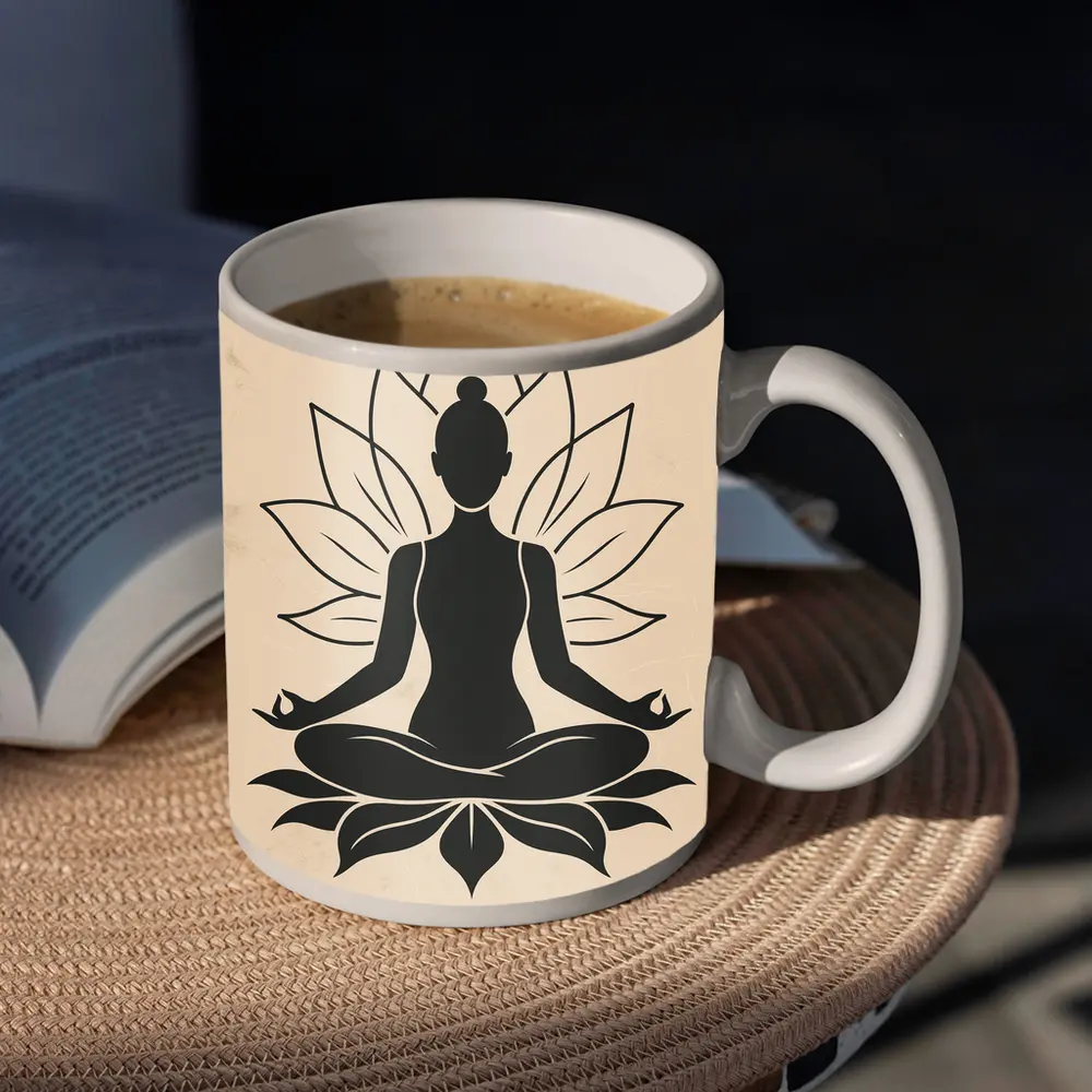 Yoga Meditation Lotus Pose Beige Minimal – Mugs
