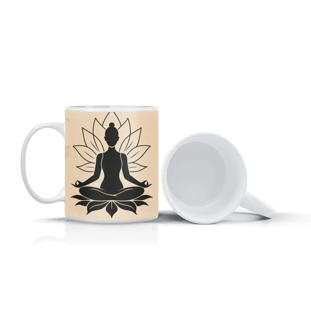 Yoga Meditation Lotus Pose Beige Minimal – Mugs