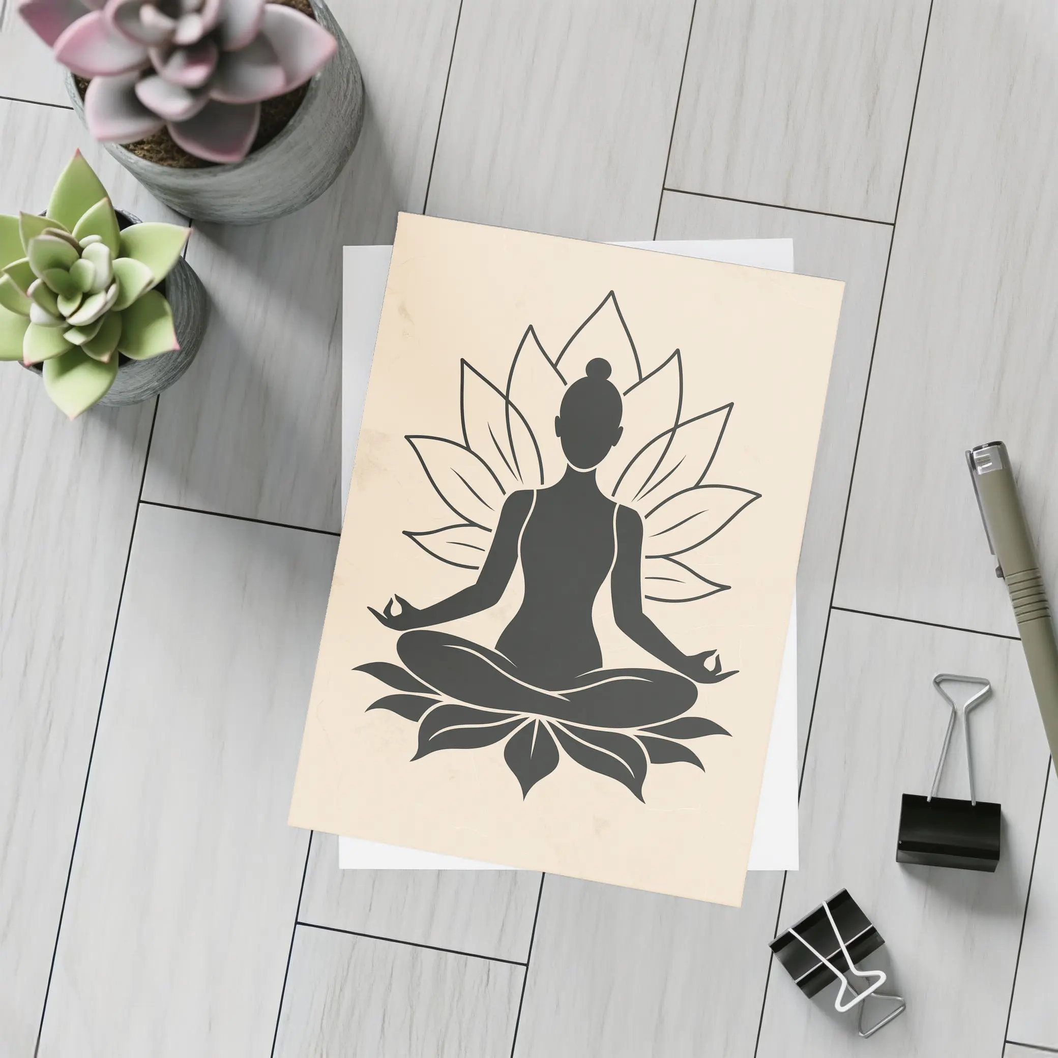 Yoga Meditation Lotus Pose Beige Minimal – Postcards
