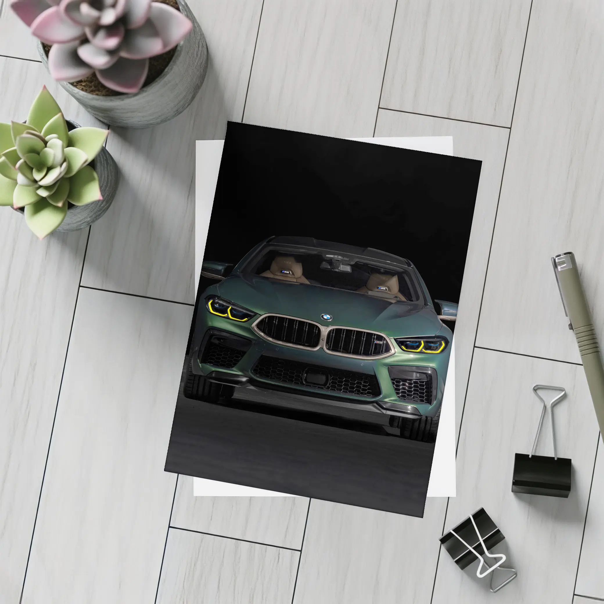 BMW M8 Dark Green Front View Night – Postcards