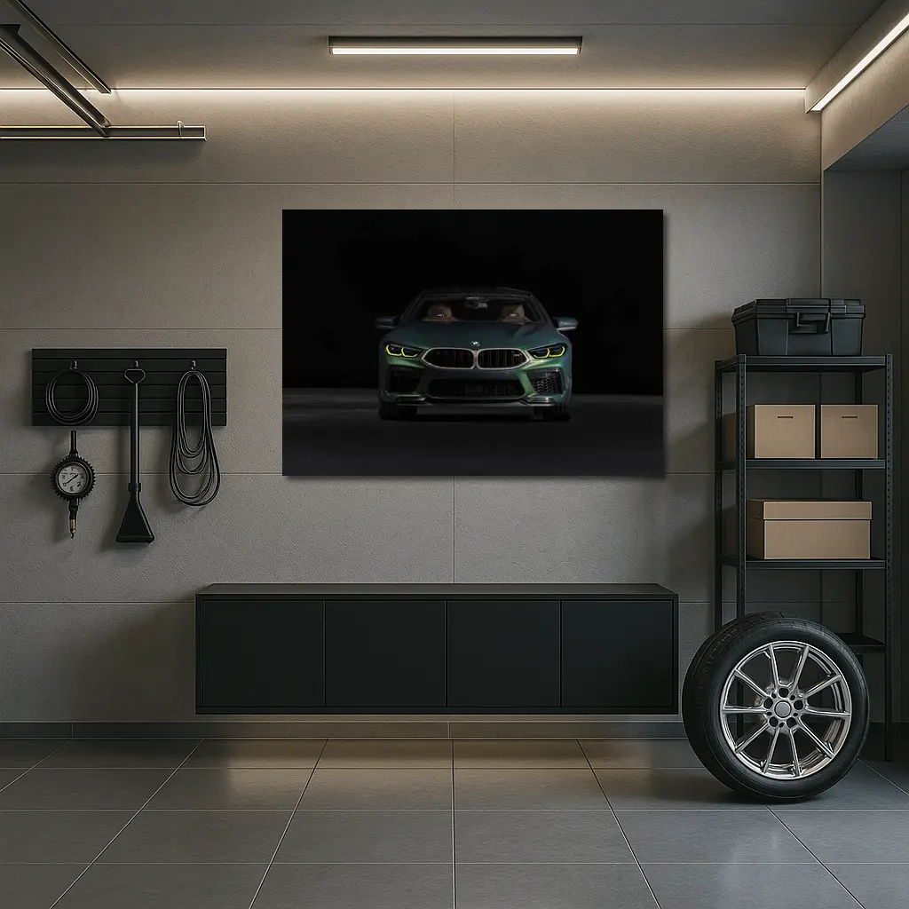 BMW M8 Dark Green Front View Night – Wall Art