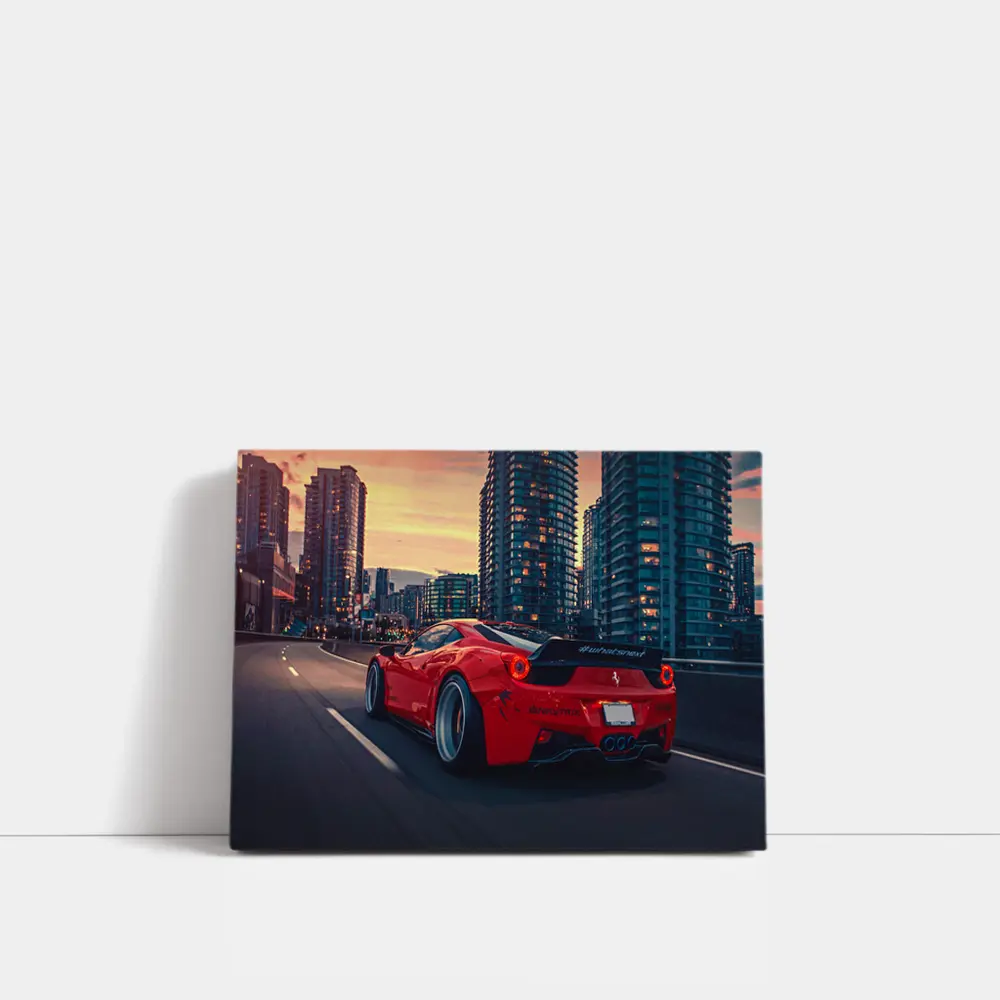Ferrari California Red Supercar City Sunset – Wall Art