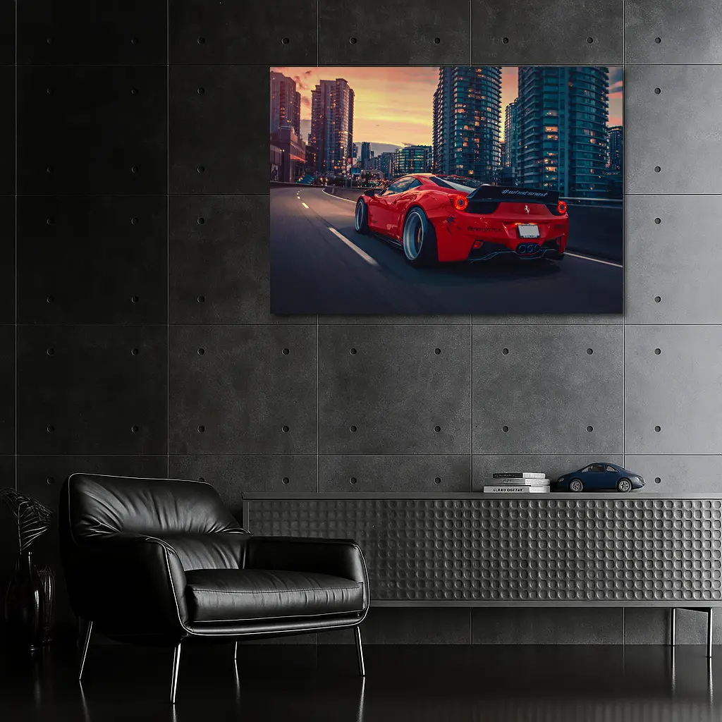 Ferrari California Red Supercar City Sunset – Wall Art