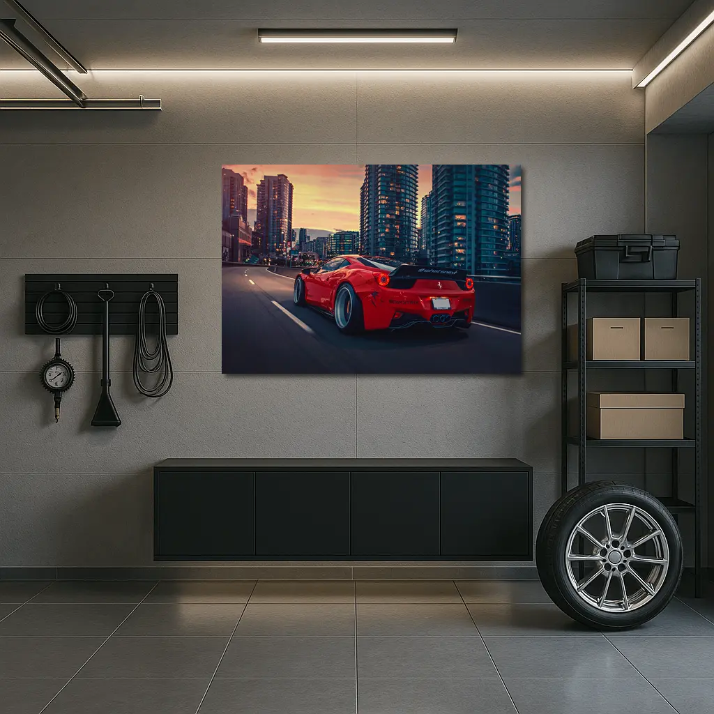 Ferrari California Red Supercar City Sunset – Wall Art